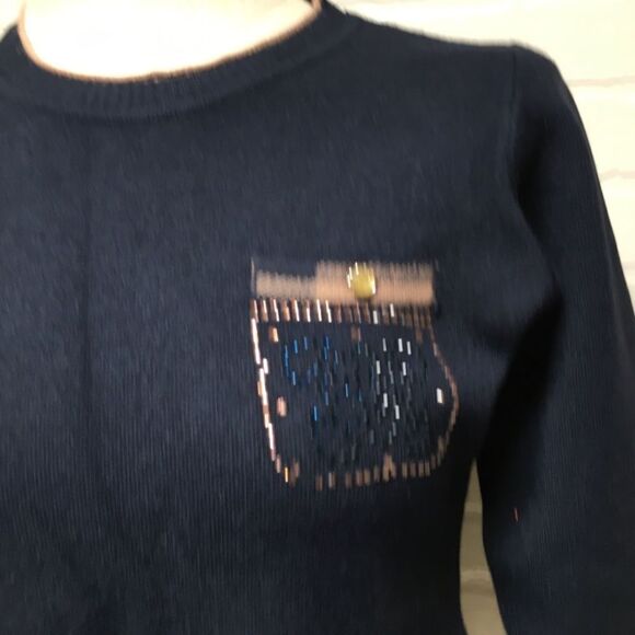 NWT FINCATI Navy Plaid Sweater Dress size Large - Picture 2 of 16